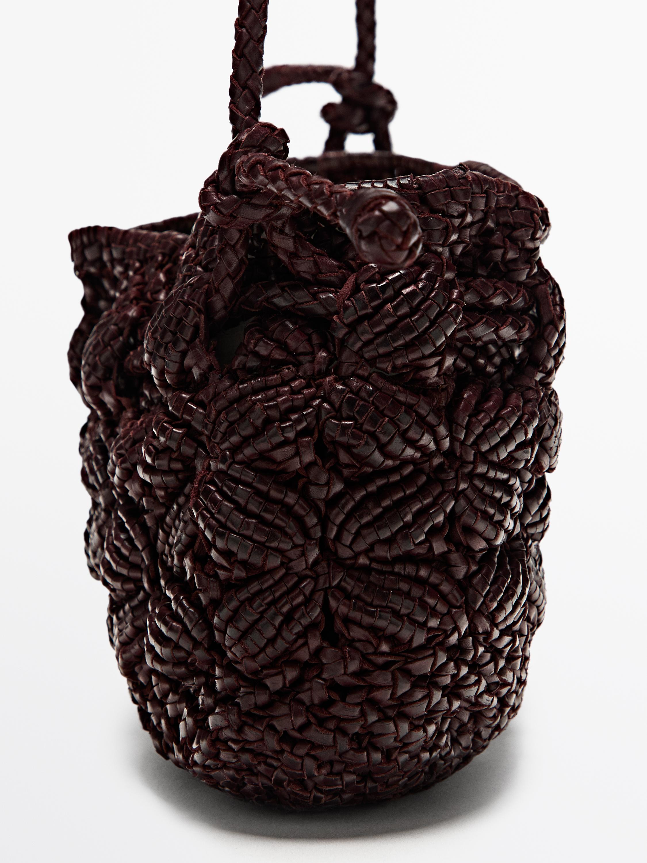 Sac pochette macramé en cuir nappa